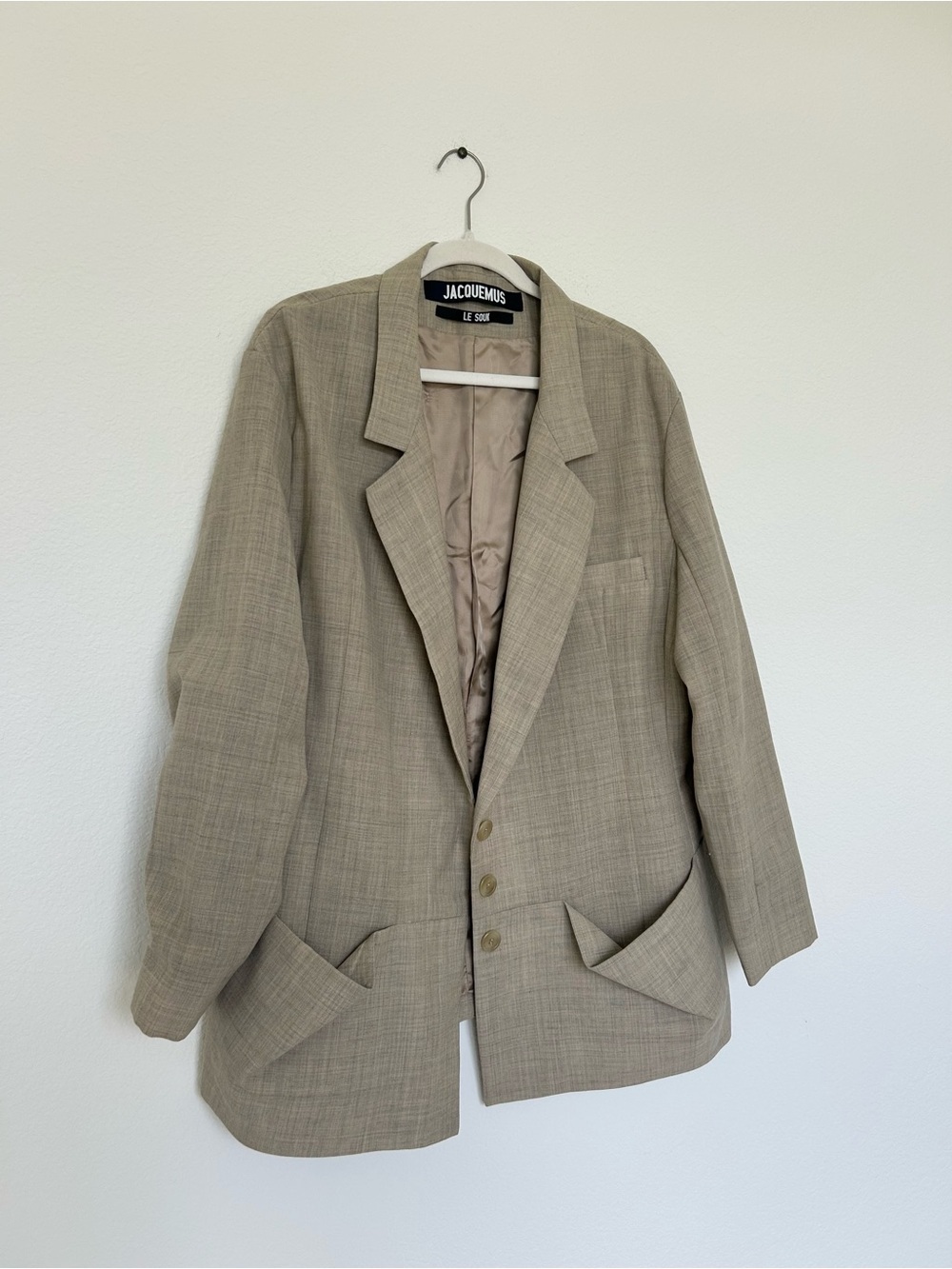Jacquemus Le Souk Saafi Oversized Melange Wool Blazer in Neutral Beige - Picture 6 of 12